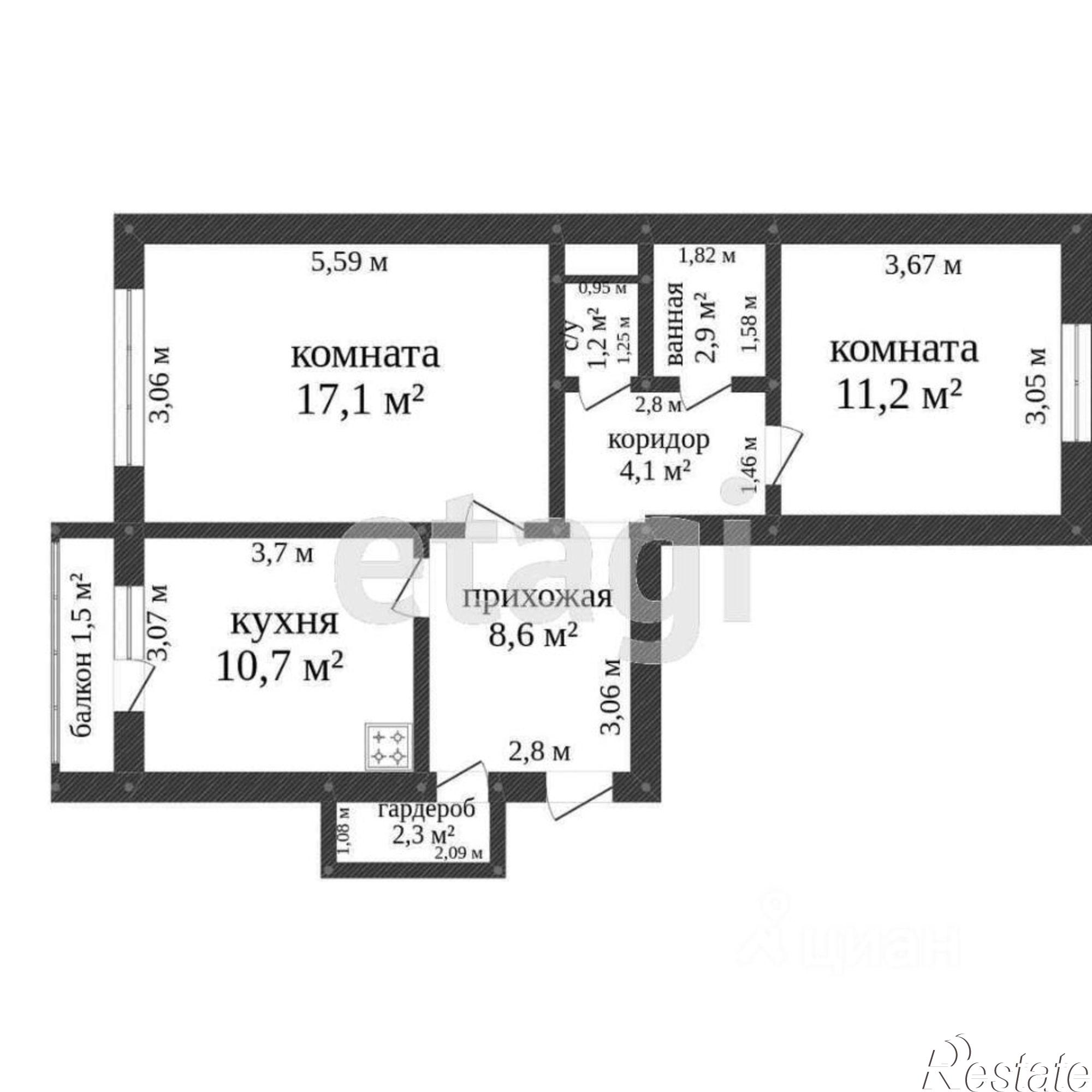 Купить квартиру за 5 500 000 рублей на Нескучный переулок, 6