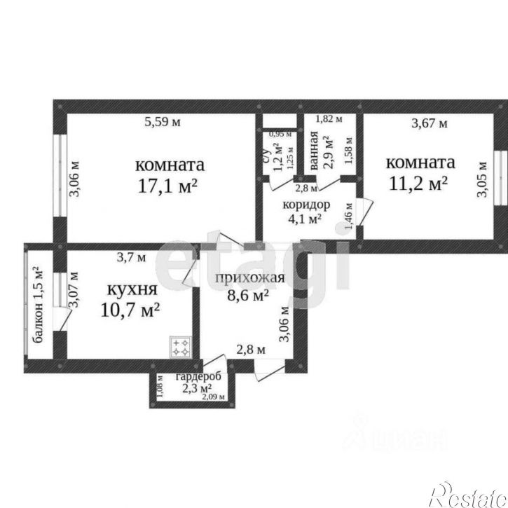 2-комн квартира Нескучный переулок, 6,  д. 6