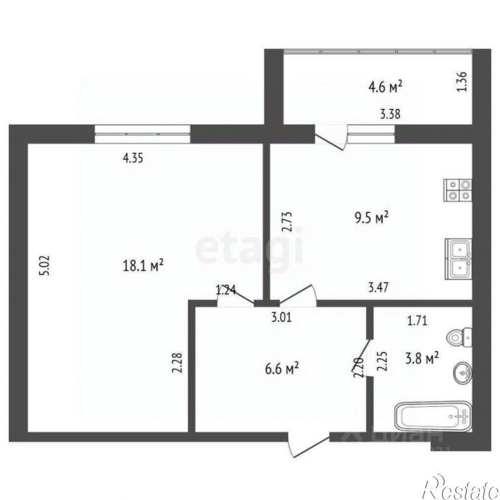 1-комн квартира улица Коммунаров, 4А,  д. 4А