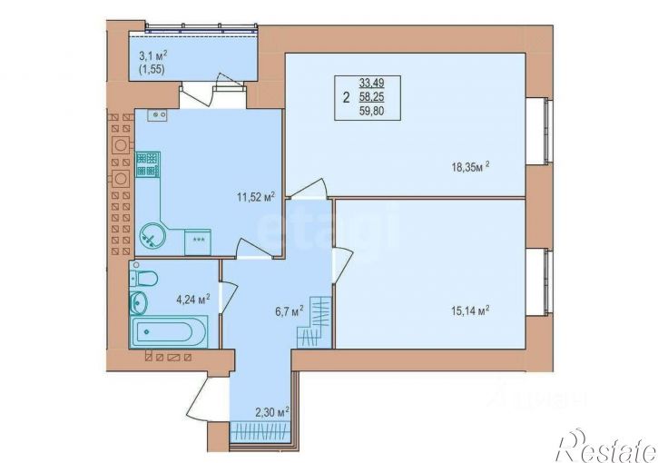 2-комн квартира городской округ Кострома