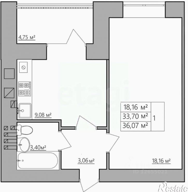 1-комн квартира в новом доме Индустриальная улица, 53/9,  д. 53/9