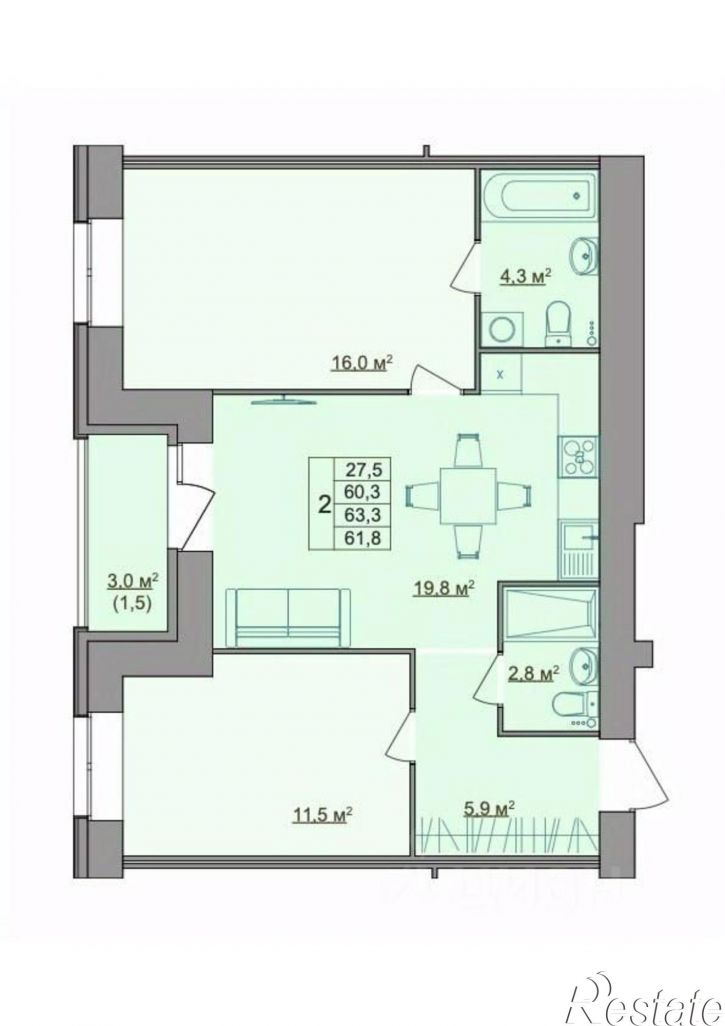 2-комн квартира в новом доме Магистральная улица, 49Б,  д. 49Б