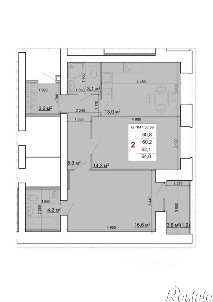 2-комн квартира в новом доме Бульварная улица, 5/1,  д. 5/1