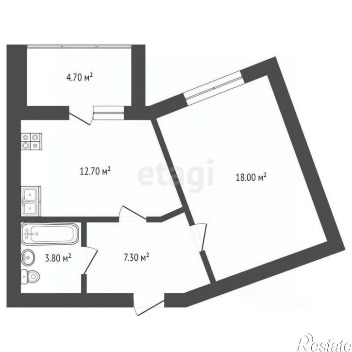1-комн квартира улица Евгения Ермакова, 1 к2,  д. 1 к2
