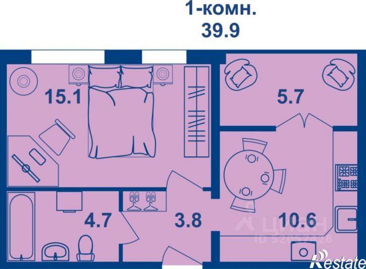 1-комн квартира в новом доме улица Олега Юрасова