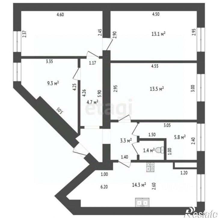 5-комн квартира пр-кт Текстильщиков, 1,  д. 1